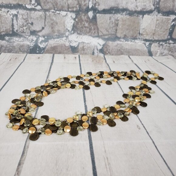 2/$25 Extra Long Necklace Brass Peach Yellow Clear Beads - Picture 5 of 8